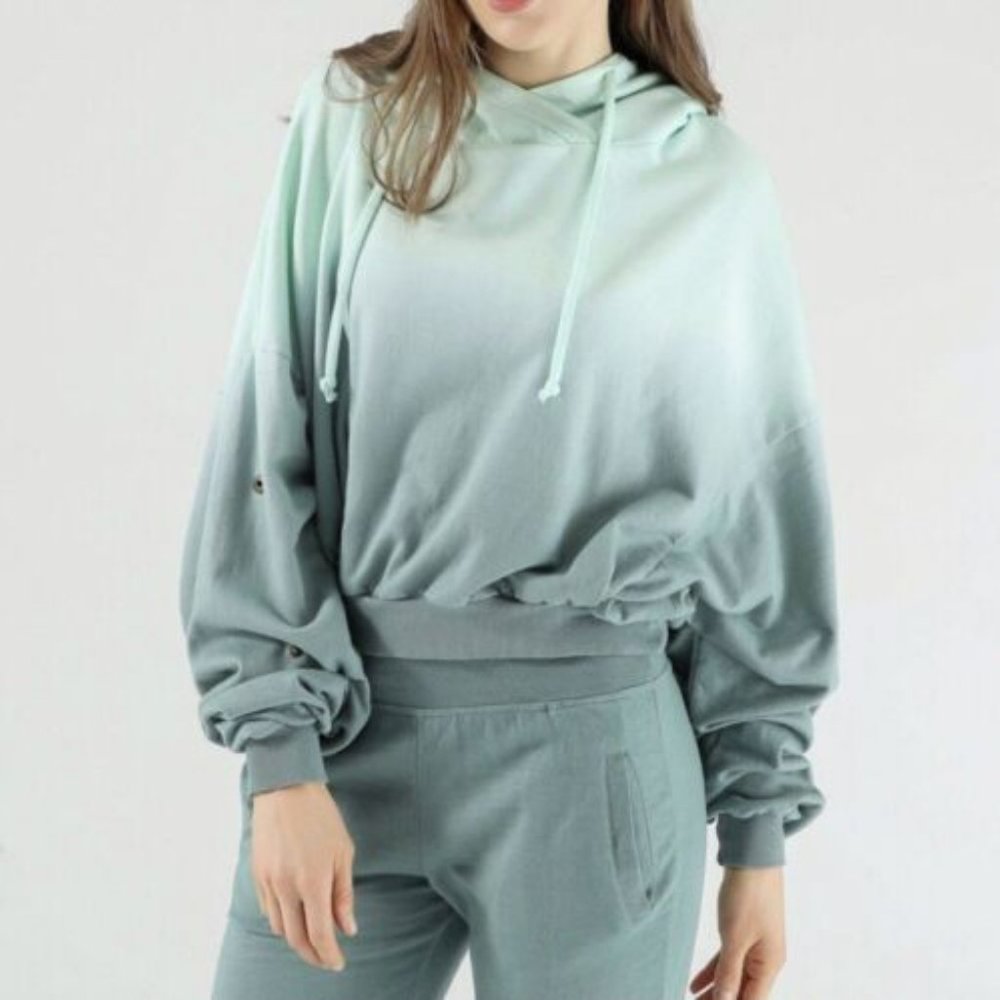 Young Fabulous & Broke Teal Blue Ombre Tie Dye Crop Hoodie